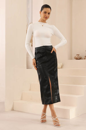 Chosen By Fifi & Annie The Amber Faux Leather Skirt | Black