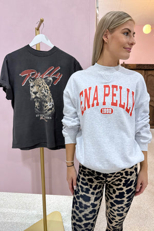 Ena Pelly Classic Collegiate Sweatshirt | White Marle / Red