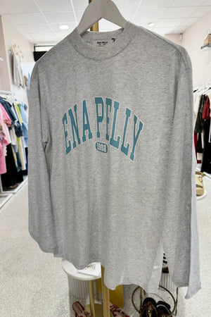 Ena Pelly Collegiate Logo Long Sleeve Tee | White Marle