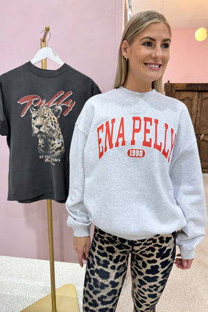 Ena Pelly Classic Collegiate Sweatshirt | White Marle / Red