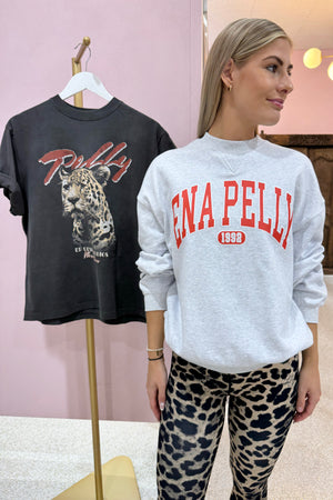 Ena Pelly Classic Collegiate Sweatshirt | White Marle / Red