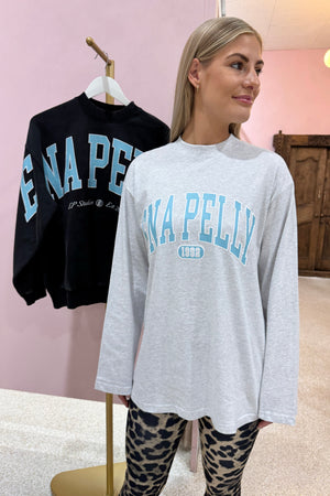 Ena Pelly Collegiate Logo Long Sleeve Tee | White Marle