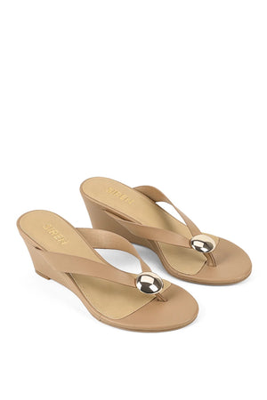 Siren Chloe Thong Wedges | Almond Tan Leather