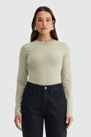 ORTC Evie Long Sleeve Fitted T Shirt | Aloe
