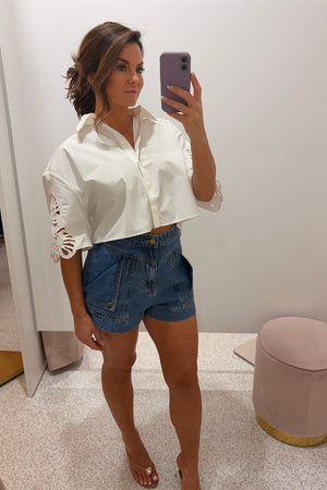 Chosen By Fifi & Annie The High Waisted Patch Pocket Short | Blue Denim || BEST SELLER RESTOCKED