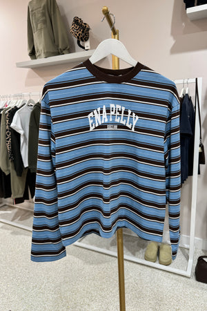 Ena Pelly Maria Boxy Long Sleeve Top | Blue/Brown Stripe