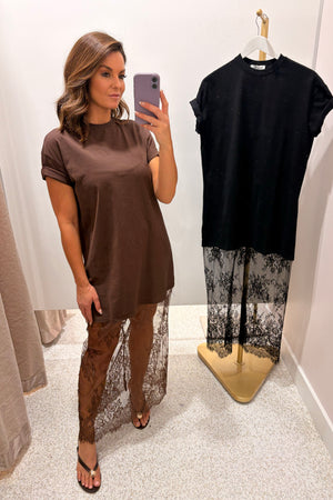 Chosen By Fifi & Annie The Lace Maxi Tee-Shirt Dress | Chocolate