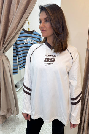 Ena Pelly Marlie V Neck Long Sleeve Top | Vintage White