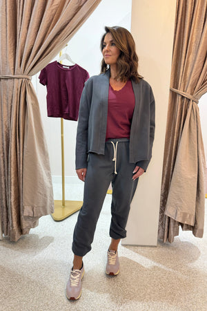 Perfect White Tee Olivia Heavier Fleece Short Cardigan | Charcoal