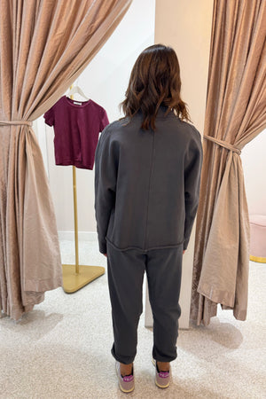 Perfect White Tee Olivia Heavier Fleece Short Cardigan | Charcoal