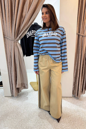 Ena Pelly Maria Boxy Long Sleeve Top | Blue/Brown Stripe