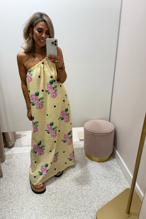 Chosen By Fifi & Annie The Polka Lulu One Shoulder Maxi | Yellow