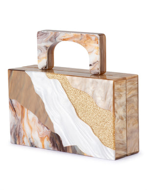 Olga Berg The Fleur Acrylic Top Handle Clutch Bag | Natural