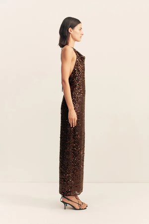 Shona Joy Everly High Cowl Neck Maxi Dress | Chestnut