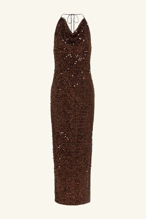 Shona Joy Everly High Cowl Neck Maxi Dress | Chestnut