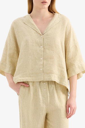 Nude Lucy Lounge Stripe Linen Shirt | Moss Stripe