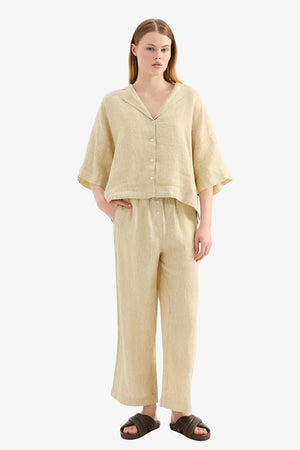 Nude Lucy Lounge Stripe Linen Shirt | Moss Stripe