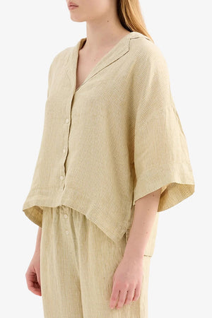 Nude Lucy Lounge Stripe Linen Shirt | Moss Stripe