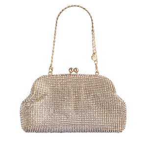 Olga Berg The Ela Crysta Meshl Clutch Bag | Champagne