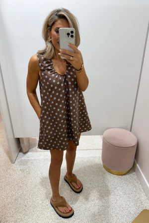 Chosen By Fifi & Annie The Amelia Polka Tunic Dress | Brown Polka || BEST SELLER RESTOCKED