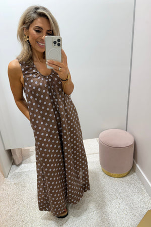 Chosen By Fifi & Annie The Audrey Polka Midi Dress | Brown Polka || BEST SELLER RESTOCKED