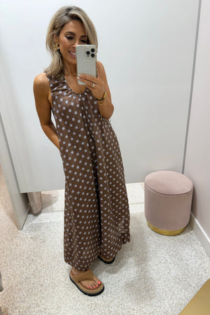 Chosen By Fifi & Annie The Audrey Polka Midi Dress | Brown Polka || BEST SELLER RESTOCKED