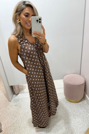 Chosen By Fifi & Annie The Audrey Polka Midi Dress | Brown Polka || BEST SELLER RESTOCKED