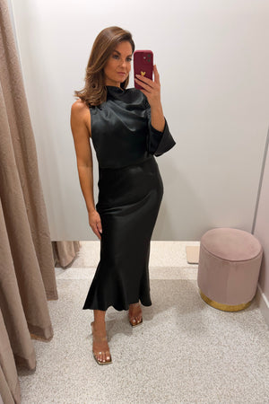 Misha The Montello Satin Midi Dress | Black