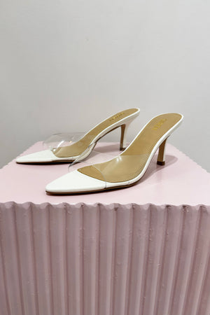 Siren Margot Point Toe Mules | Chalk White Leather & Vinylite