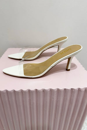 Siren Margot Point Toe Mules | Chalk White Leather & Vinylite
