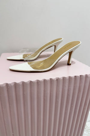 Siren Margot Point Toe Mules | Chalk White Leather & Vinylite