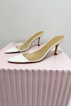 Siren Margot Point Toe Mules | Chalk White Leather & Vinylite