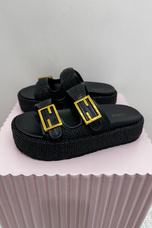 Siren Aphrodite Woven Flatform | Black / Weave