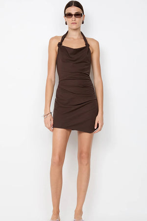 Bec + Bridge Annetta Halter Mini Dress | Dark Chocolate