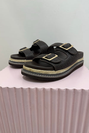 Billini Adonis Platform Slide | Chocolate Raffia