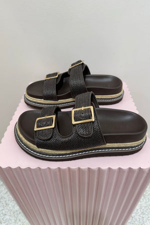 Billini Adonis Platform Slide | Chocolate Raffia