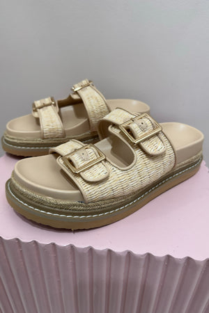Billini Adonis Platform Slide | Cream Raffia