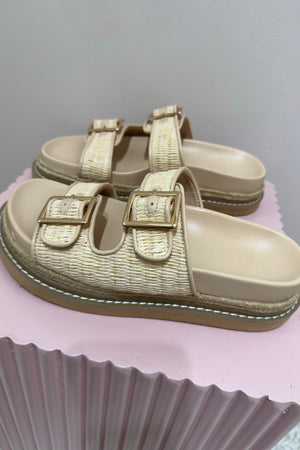 Billini Adonis Platform Slide | Cream Raffia
