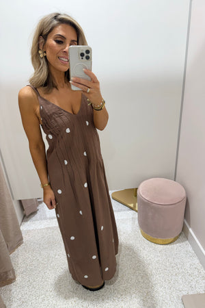 Chosen By Fifi & Annie The Hepburn Polka Maxi Dress | Chocolate