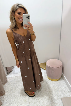 Chosen By Fifi & Annie The Hepburn Polka Maxi Dress | Chocolate