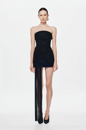 Misha The Ember Wrapped Mini Dress | Black