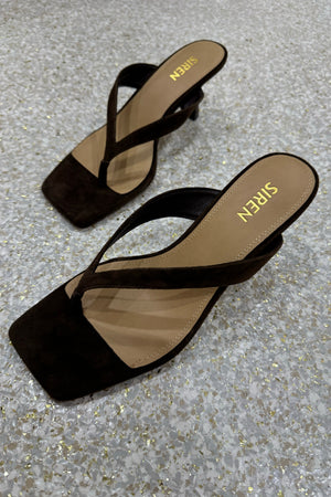 Siren Sardinia Thong Heels | Chocolate Brown Suede