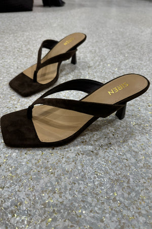 Siren Sardinia Thong Heels | Chocolate Brown Suede