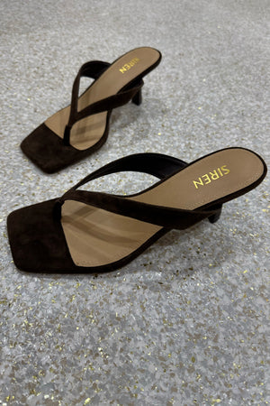 Siren Sardinia Thong Heels | Chocolate Brown Suede