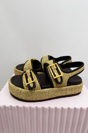 Siren Apricot Flatform Sandals | Natural Weave / Chocolate Brown