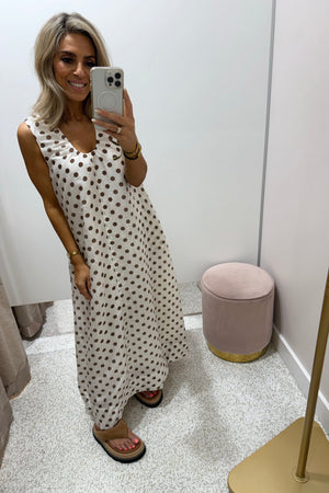 Chosen By Fifi & Annie The Audrey Polka Midi Dress | White Polka