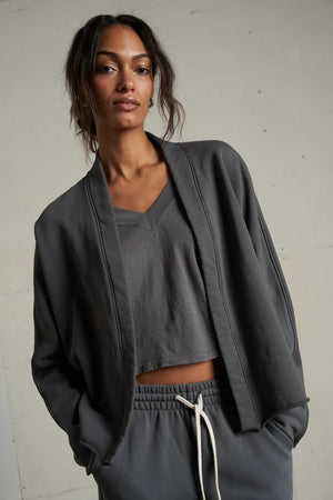 Perfect White Tee Olivia Heavier Fleece Short Cardigan | Charcoal