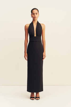 Shona Joy Campbell Halter Plunged Maxi Dress | Black