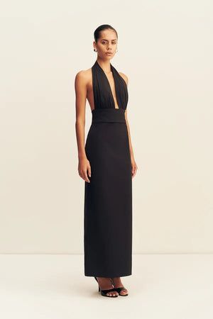 Shona Joy Campbell Halter Plunged Maxi Dress | Black