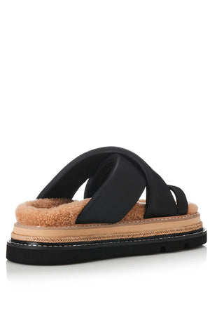 Alias Mae Venga Platform Slide | Black Leather/Shearling